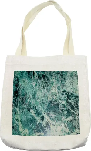 Lunarable Marble Tote Bag, Stone Surface Fractures Facet Pattern Gem Formation Geology Art Illustration, Cloth Linen Reusable Bag for Shopping Books Beach and More, 16.5" X 14", Jade Green Mint