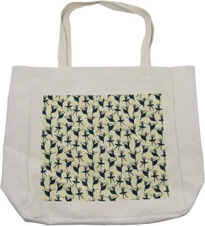 Lunarable Retro Shopping Bag, Silhouettes of Dancing Ballerina Ladies Performing a Ballet Show Theme, Eco-Friendly Reusable Bag for Groceries Beach and More, 15.5" X 14.5", Cream