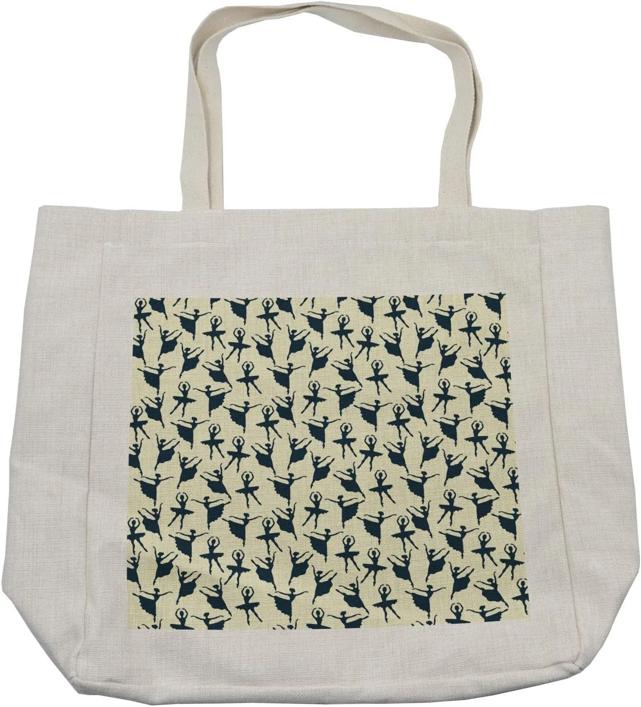 Lunarable Retro Shopping Bag, Silhouettes of Dancing Ballerina Ladies Performing a Ballet Show Theme, Eco-Friendly Reusable Bag for Groceries Beach and More, 15.5" X 14.5", Cream