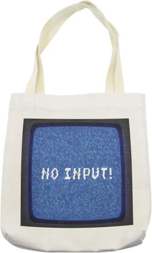 Lunarable Retro Tote Bag, Screen of a Videotape with Flickering Effect and No Input Phrase Print, Cloth Linen Reusable Bag for Shopping Books Beach and More, 16.5" X 14", Charcoal Grey Blue White