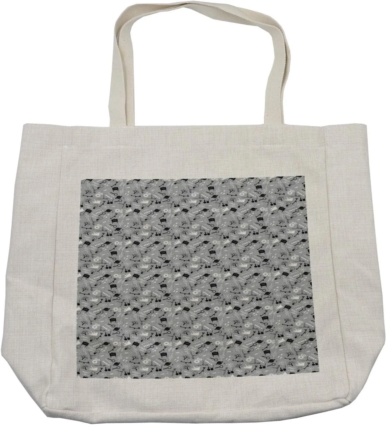 Lunarable Science Shopping Bag, Physics Education Themed Formulations Lab and Mechanics, Eco-Friendly Reusable Bag for Groceries Beach and More, 15.5" X 14.5", Cream