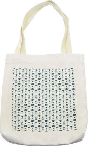 Lunarable Tulip Tote Bag, Prehistoric Simple Hand-drawn Flowers as Tulips and Daisies with Small Dots, Cloth Linen Reusable Bag for Shopping Books Beach and More, 16.5" X 14", Cream