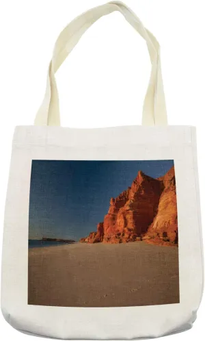 Lunarable Wilderness Tote Bag, Western Australia Coastline with Rocks at Dampier Peninsula, Cloth Linen Reusable Bag for Shopping Books Beach and More, 16.5" X 14", Cream