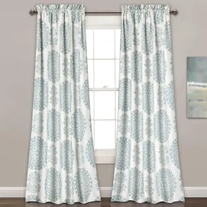 Lush Decor, Blue Evelyn Medallion Light Filtering Window Curtain Panel Pair, 95" x 52"   2" Header, 95 in x 52