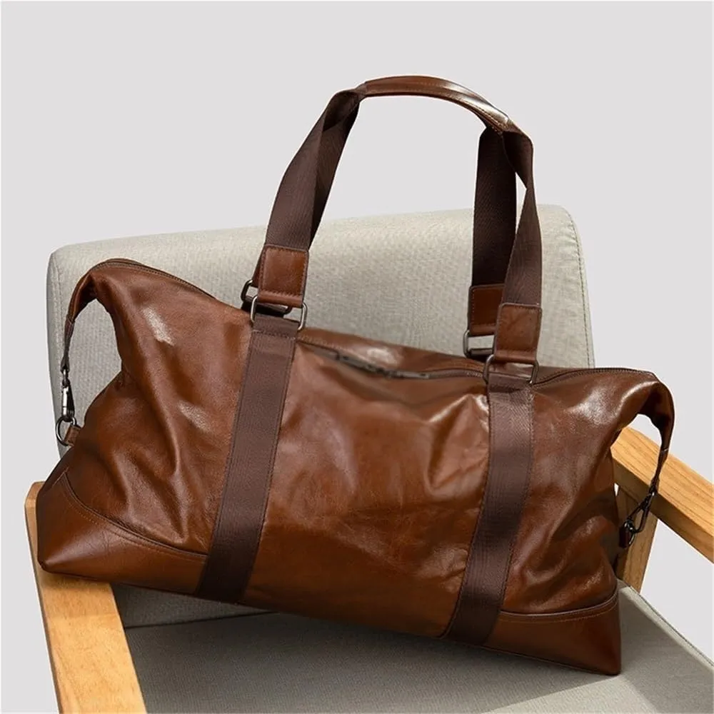 Luxury Leather Duffle Bag for men Business Travel Vintage Style Weekender Overnight Trip with Detachable