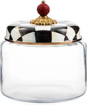 MACKENZIE-CHILDS Courtly Check Kitchen Canister, Decorative Black-and-White Glass Storage Jar with Lid, Medium