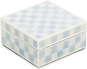 MACKENZIE-CHILDS Silver-Plated Trinket Box, Small Storage Box for Jewelry, Keepsakes, Ring Storage, or Gift Giving, Gray-and-White Sterling Check