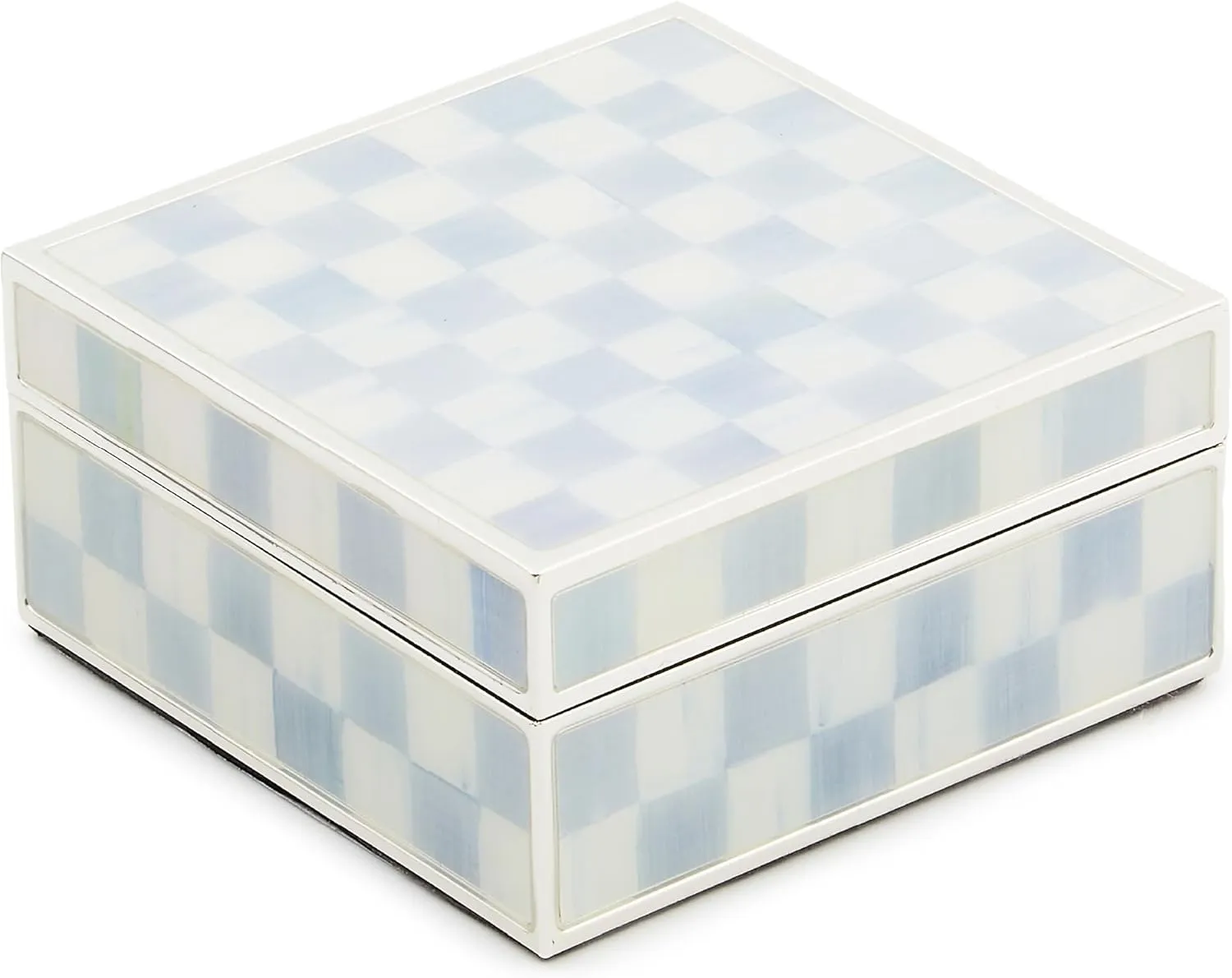 MACKENZIE-CHILDS Silver-Plated Trinket Box, Small Storage Box for Jewelry, Keepsakes, Ring Storage, or Gift Giving, Gray-and-White Sterling Check