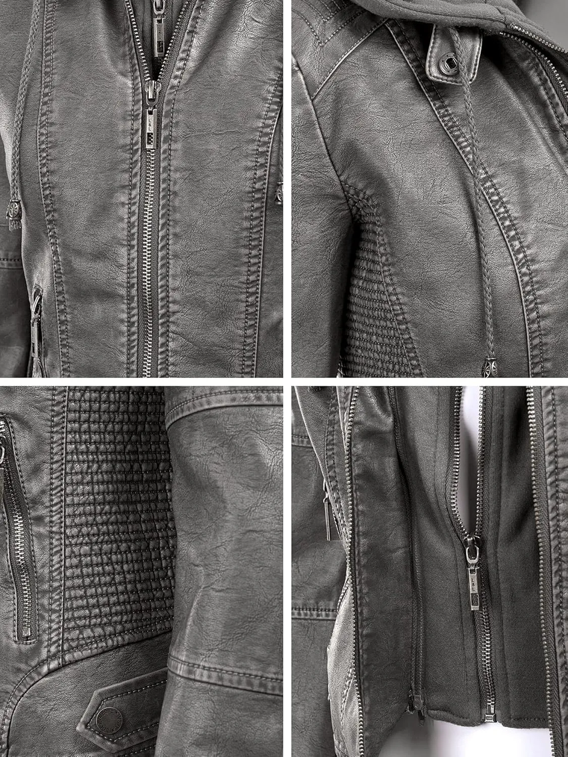 Made By Johnny Faux Leather Jacket Women Motorcycle Coat for Biker with Removable Hood