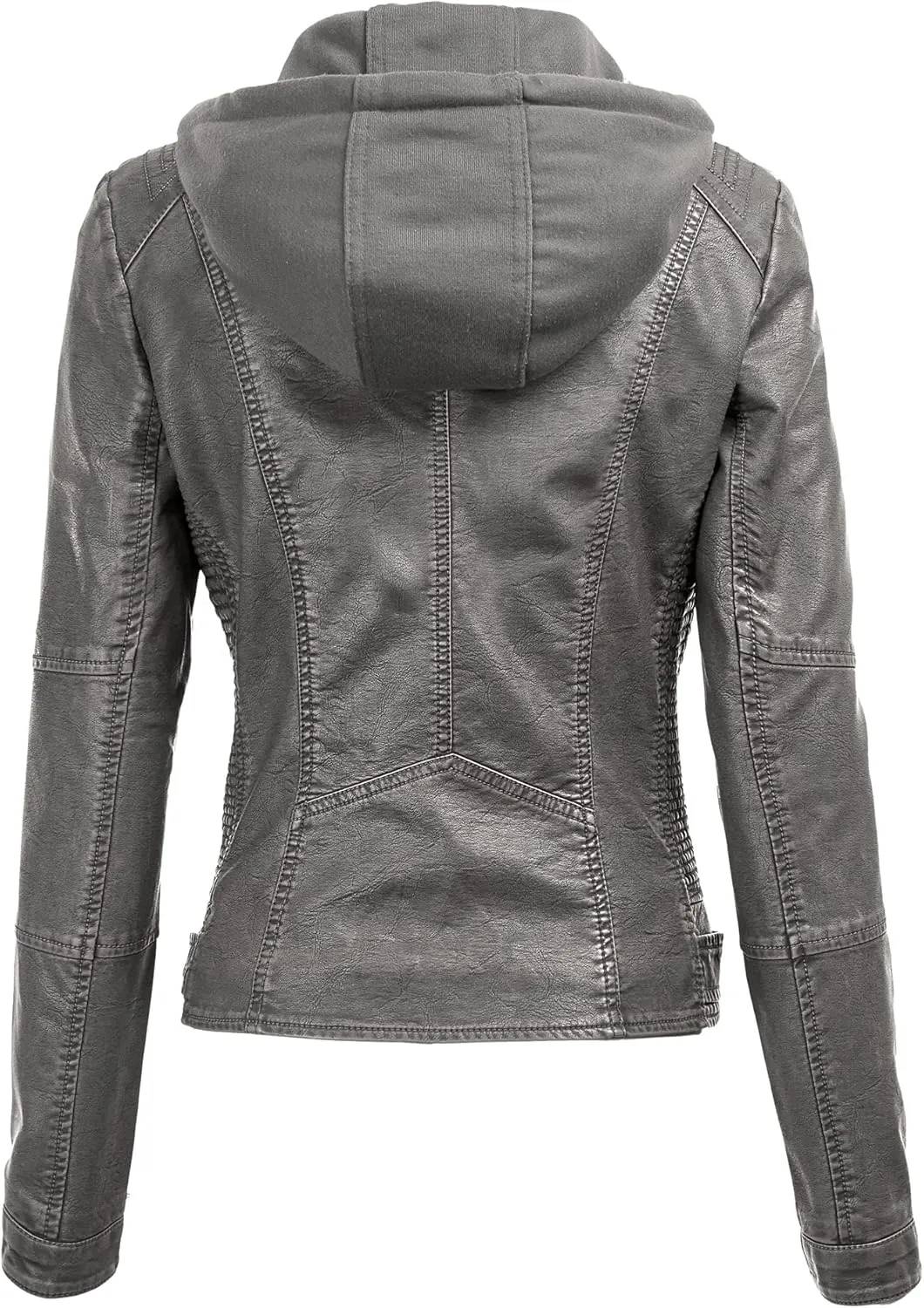 Made By Johnny Faux Leather Jacket Women Motorcycle Coat for Biker with Removable Hood