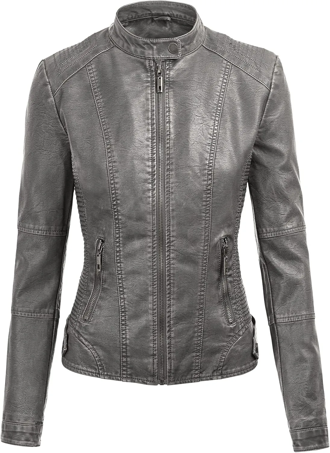 Made By Johnny Faux Leather Jacket Women Motorcycle Coat for Biker with Removable Hood