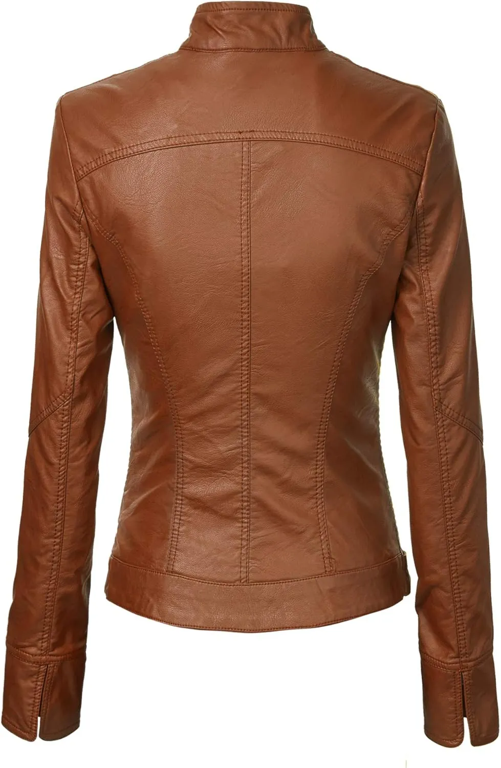 Made By Johnny MBJ Womens Faux Leather Zip Up Moto Biker Jacket with Stitching Detail