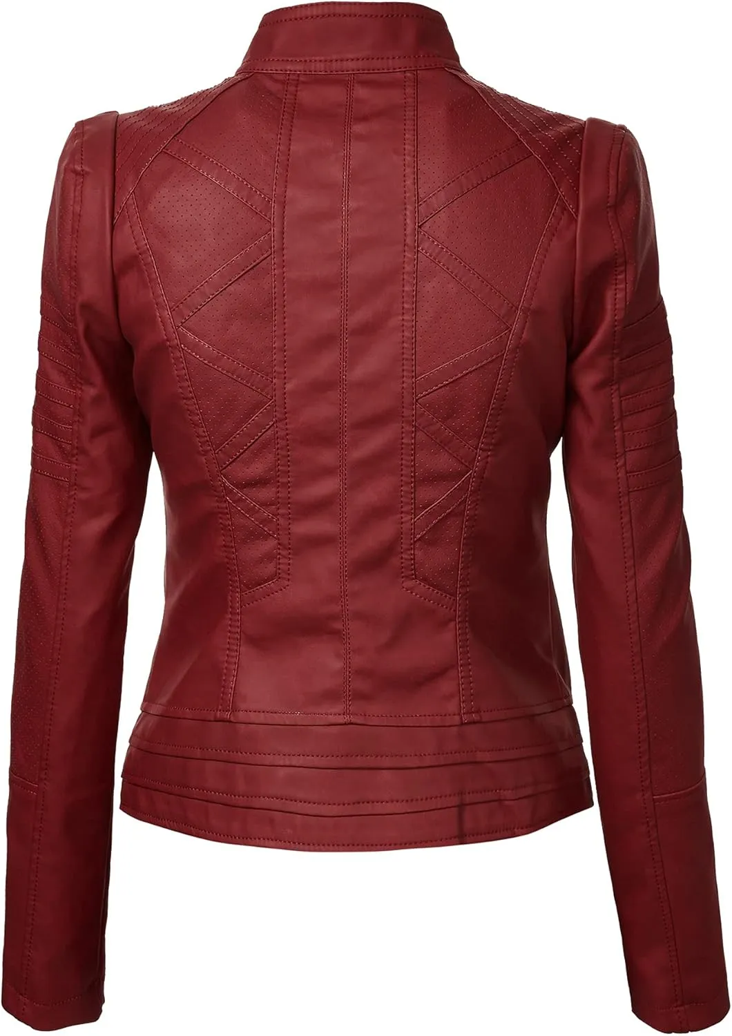 Made By Johnny MBJ Womens Faux Leather Zip Up Moto Biker Jacket with Stitching Detail