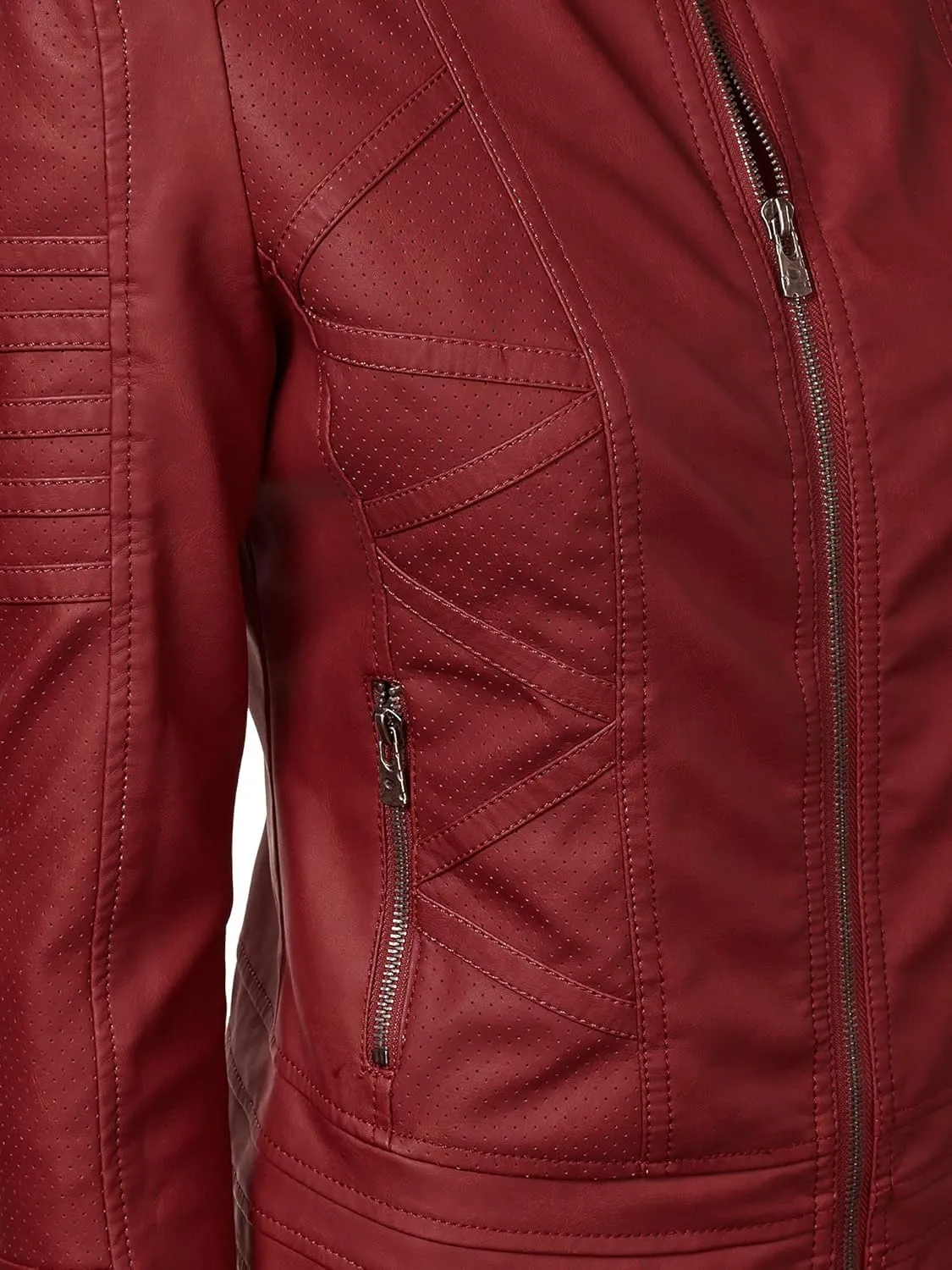 Made By Johnny MBJ Womens Faux Leather Zip Up Moto Biker Jacket with Stitching Detail