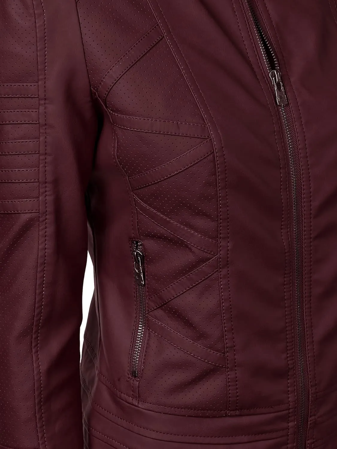 Made By Johnny MBJ Womens Faux Leather Zip Up Moto Biker Jacket with Stitching Detail