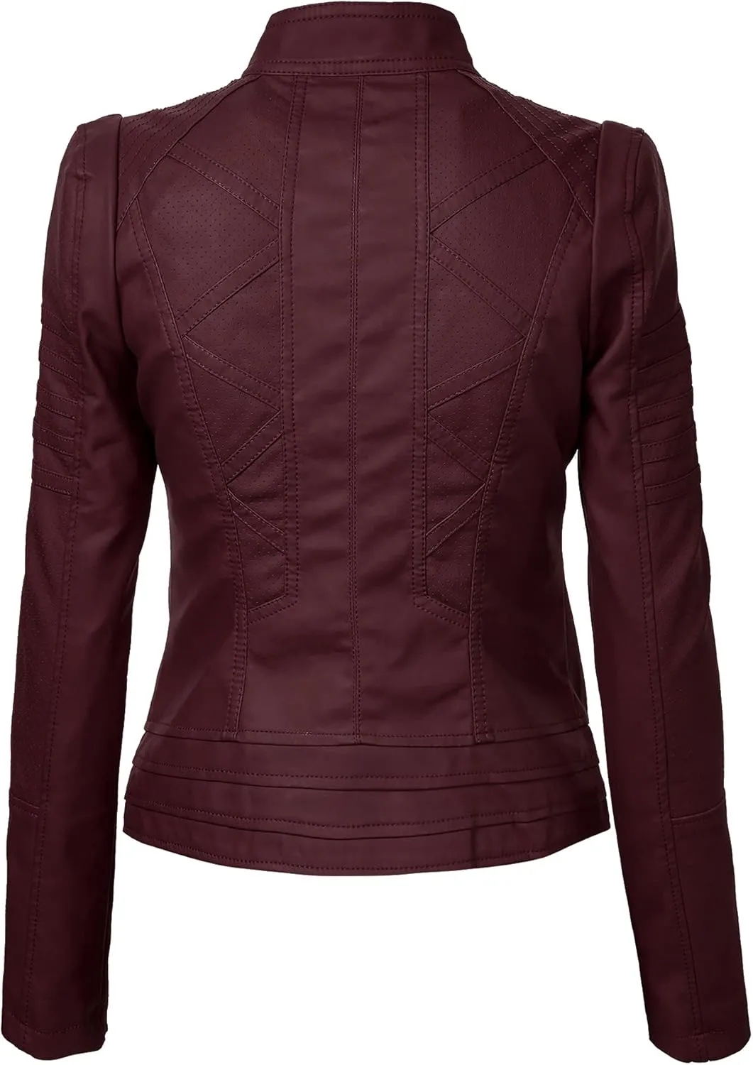 Made By Johnny MBJ Womens Faux Leather Zip Up Moto Biker Jacket with Stitching Detail