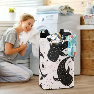 Magical Whales Stars Planets Moon Large Laundry Baskets Washing Hamper Bag Boho Zodiac Signs Sun Meteorites Dirty Clothes Storage Bin Toy book Clothing Holder With Handles For Home Bathroom Bedroom 5