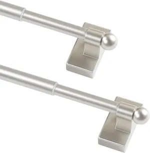 Magnetic Curtain Rods for Metal Doors Multi-Use Curtain Rods for Small Windows Cafe Sidelight and Iron Steel Places, 1/2 Inch Diameter, Tool Free (2 Pack, Adjust from 16 to 28 Inch, Nickel)