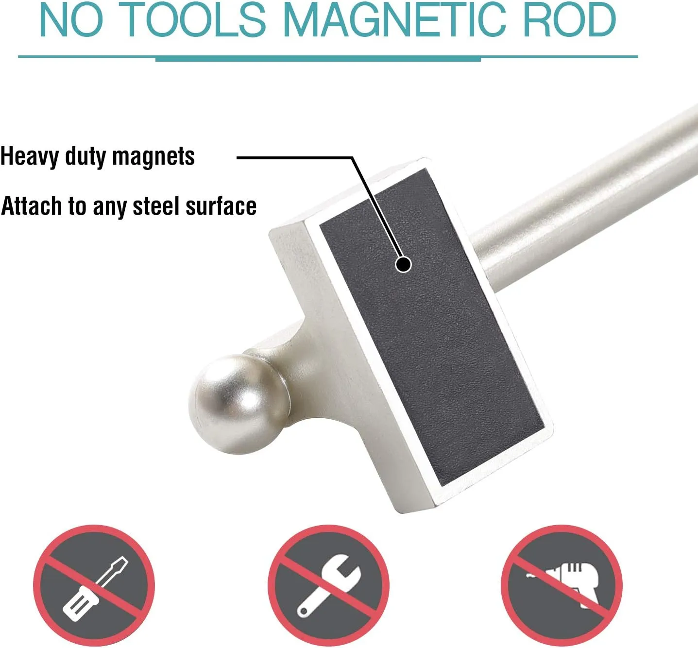 Magnetic Curtain Rods for Metal Doors Multi-Use Curtain Rods for Small Windows Cafe Sidelight and Iron Steel Places, 1/2 Inch Diameter, Tool Free (2 Pack, Adjust from 16 to 28 Inch, Nickel)
