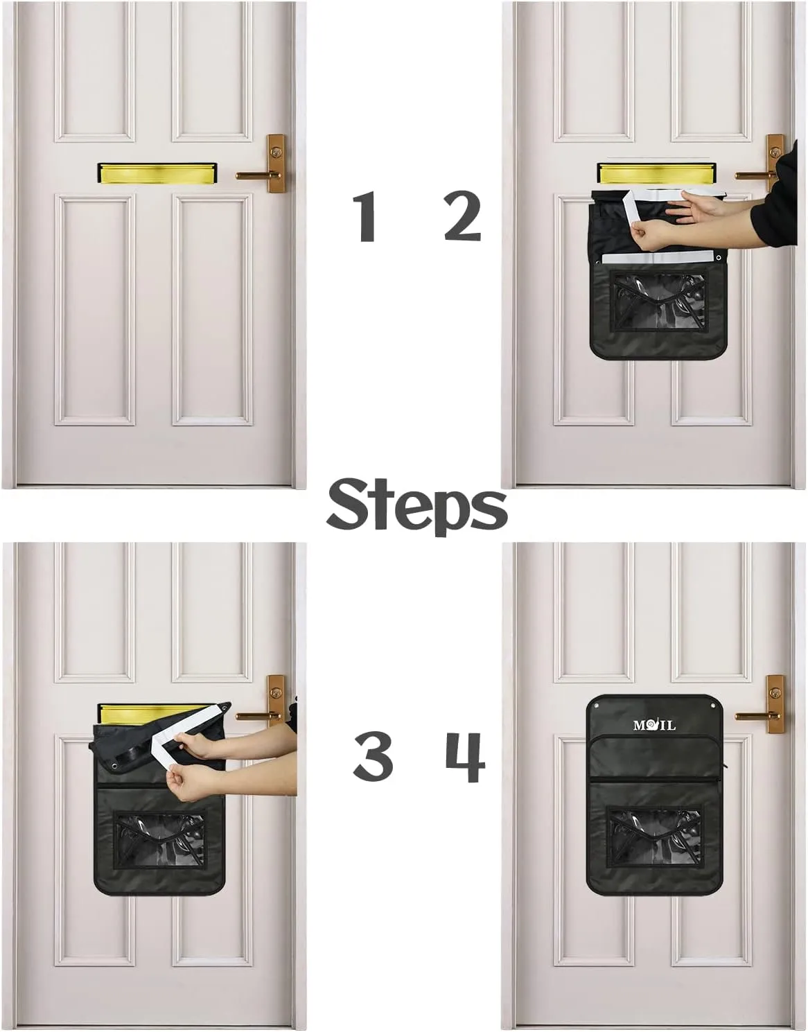 Mail Slot Catcher for Door, Mail Holder Indoor, Black Post Organizer Bag for Letterbox, Space Saving, No Tools and Screws Needed, Suitable for Home, Office, and Garage