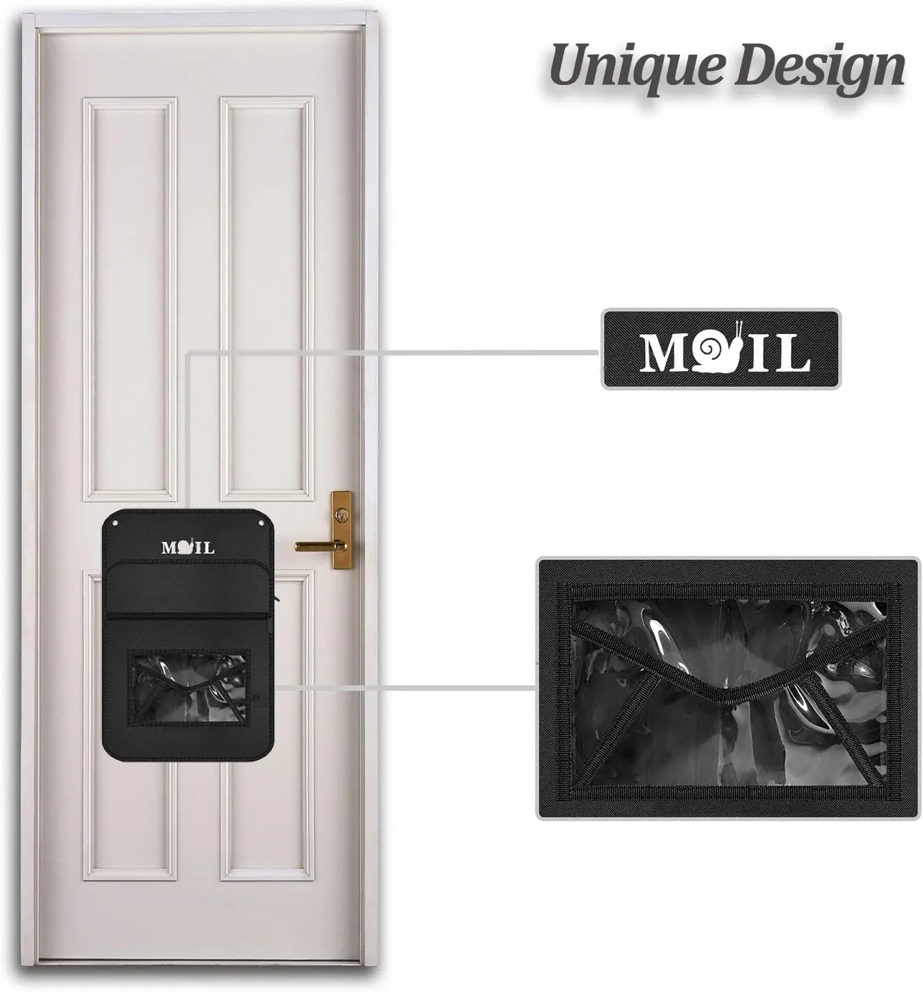 Mail Slot Catcher for Door, Mail Holder Indoor, Black Post Organizer Bag for Letterbox, Space Saving, No Tools and Screws Needed, Suitable for Home, Office, and Garage