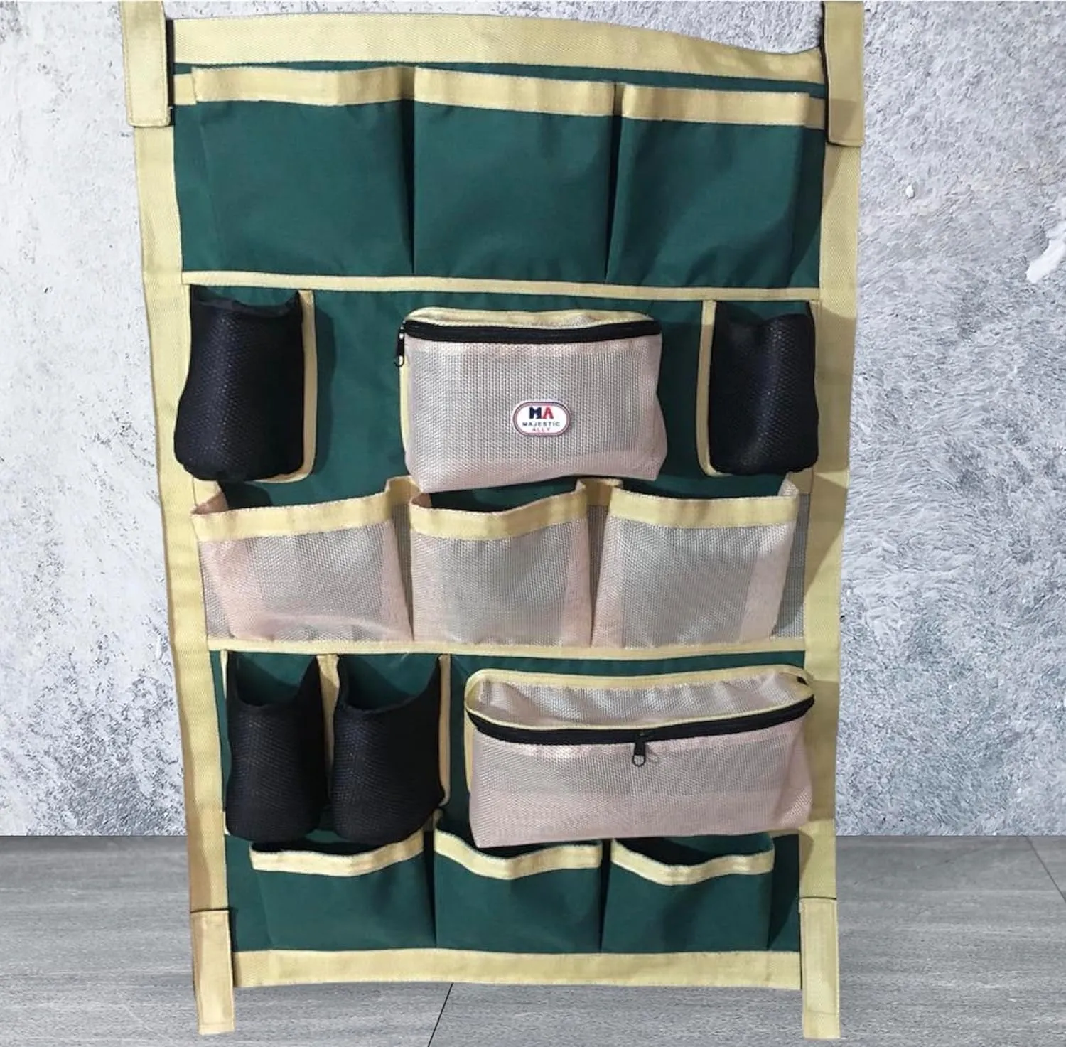 Majestic Ally Nylon Heavy Duty Tack Grooming Organizer Bag, Trailer Door organizing Bag, Equine Accessories Organizer (Hunter Green)