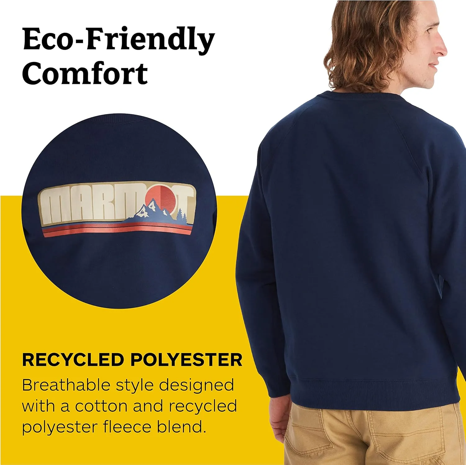 MARMOT Men's Montane Crew Sweatshirt - Screen Printed Graphic on Warm, Breathable, Eco-Friendly Cotton/Poly Blend