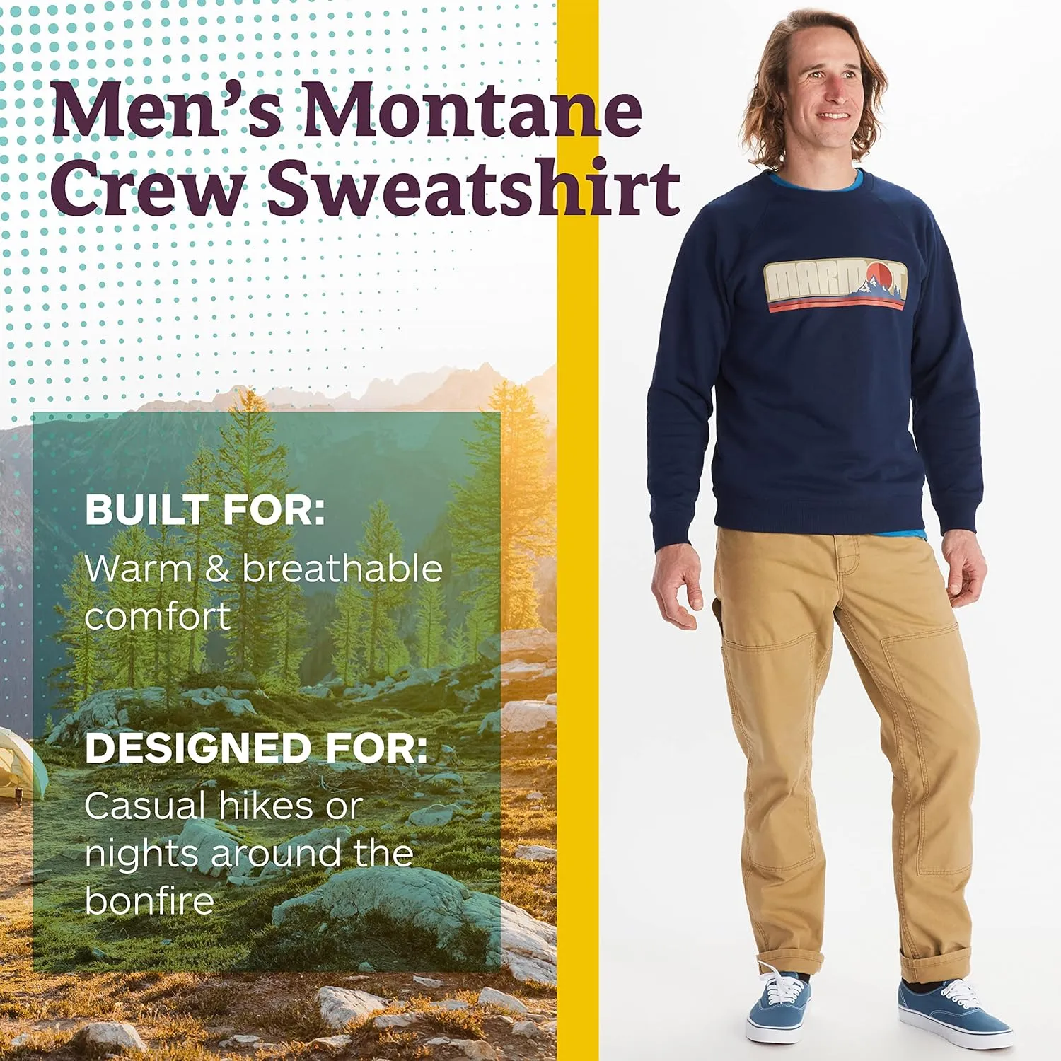 MARMOT Men's Montane Crew Sweatshirt - Screen Printed Graphic on Warm, Breathable, Eco-Friendly Cotton/Poly Blend