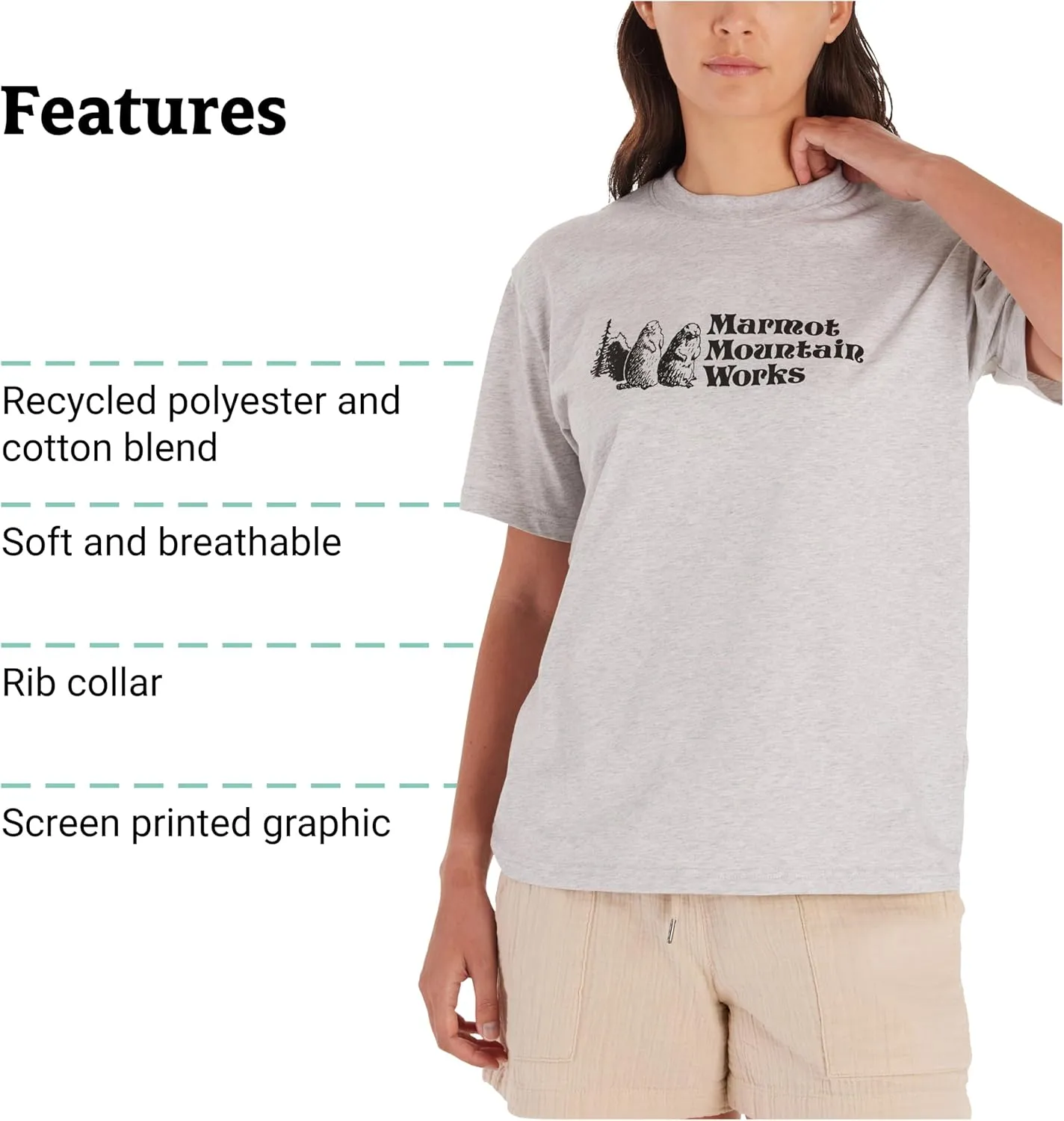 MARMOT Women's MMW Short-Sleeve Tee Shirt - Screen Printed Graphic on Soft, Breathable, Eco-Friendly Cotton/Poly Blend