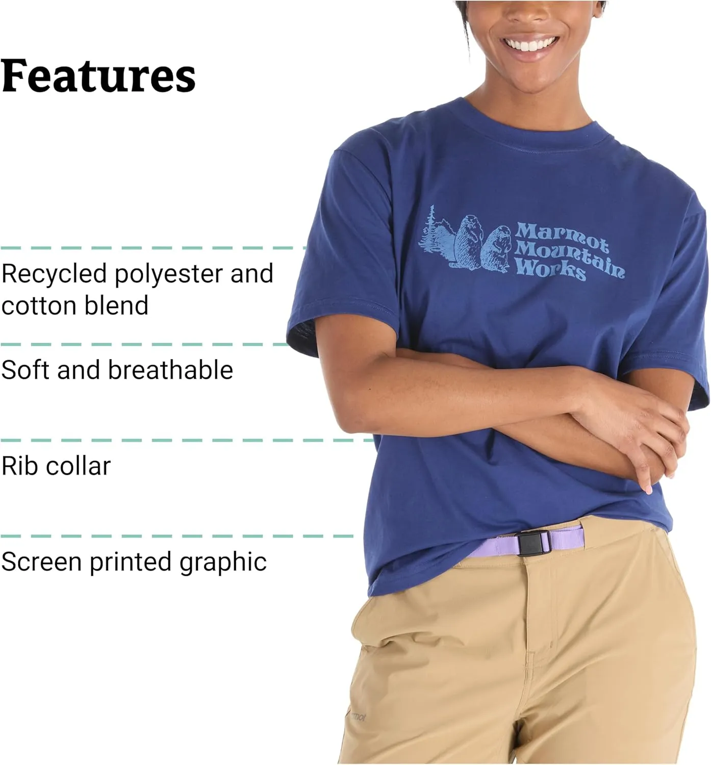MARMOT Women's MMW Short-Sleeve Tee Shirt - Screen Printed Graphic on Soft, Breathable, Eco-Friendly Cotton/Poly Blend