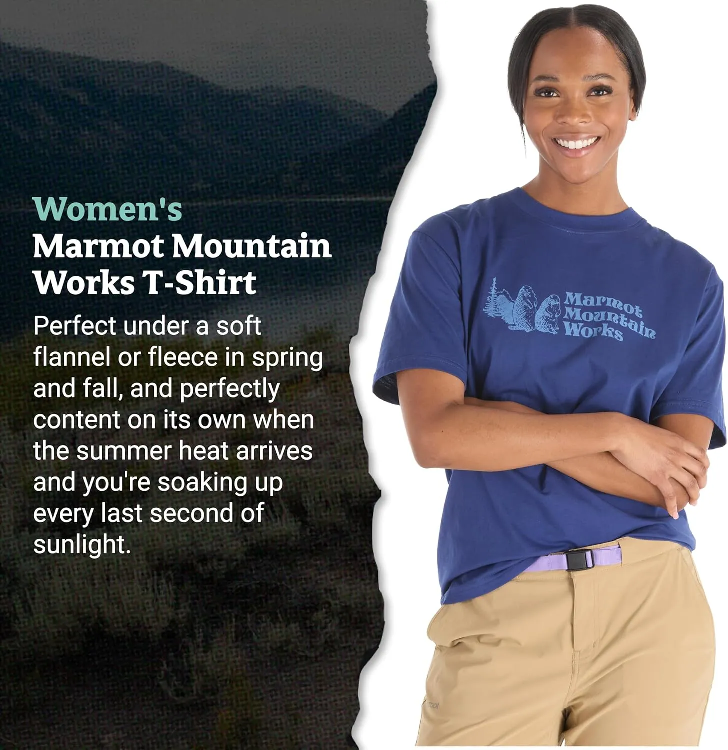 MARMOT Women's MMW Short-Sleeve Tee Shirt - Screen Printed Graphic on Soft, Breathable, Eco-Friendly Cotton/Poly Blend