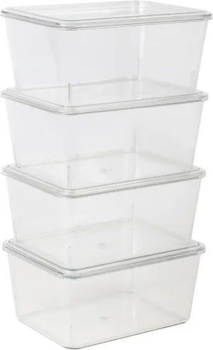 Martha Stewart Brody Plastic Storage Organizer Bins with Transparent Lids for Home Office, Kitchen, or Bathroom, 4 Pack, 6.75" x 5"