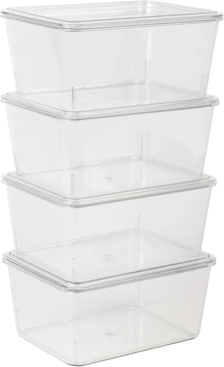 Martha Stewart Brody Plastic Storage Organizer Bins with Transparent Lids for Home Office, Kitchen, or Bathroom, 4 Pack, 6.75" x 5"