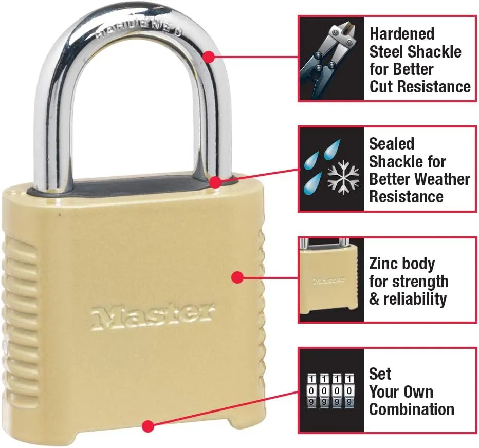 Master Lock 875D Heavy Duty Outdoor Combination Lock, 2 in. Wide, Brass Finish