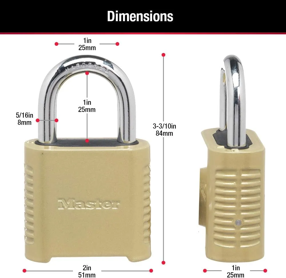 Master Lock 875D Heavy Duty Outdoor Combination Lock, 2 in. Wide, Brass Finish