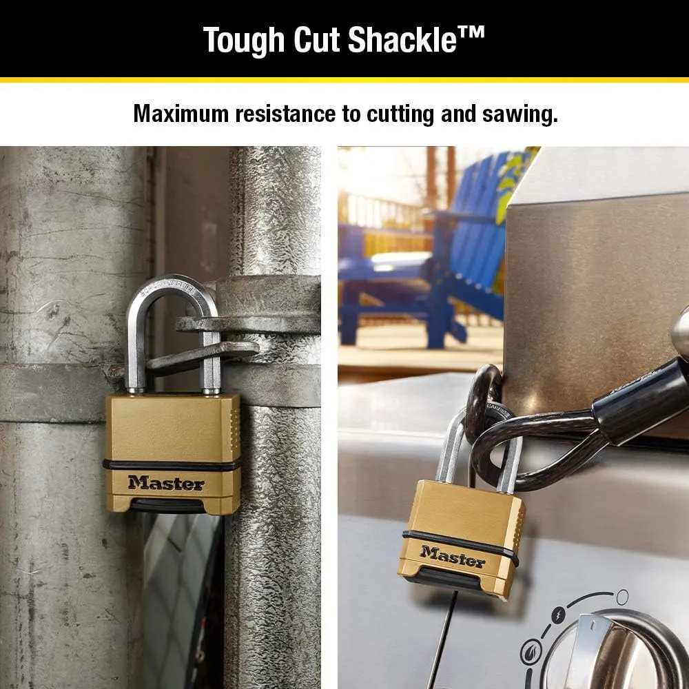 Master Lock Gold Outdoor Combination Lock, Heavy Duty Weather Resistant Padlock, Resettable Combination Lock for Outdoor Use 1.2 x 2 x 3.87 inches, 2 Pack, M175LFEC2