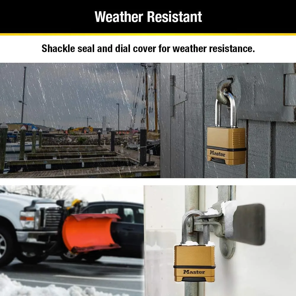Master Lock Gold Outdoor Combination Lock, Heavy Duty Weather Resistant Padlock, Resettable Combination Lock for Outdoor Use 1.2 x 2 x 3.87 inches, 2 Pack, M175LFEC2
