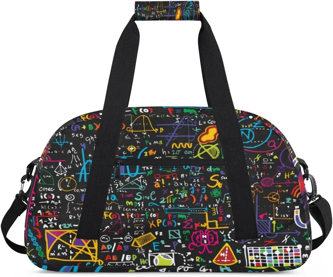 Mathematics Formula Elements Kids Overnighted Duffel Bag Carry-On Size & Ideal for School Practice or Weekender Travel with Zip and Shoulder Stra for Boys & Girls