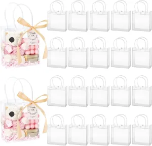 mauproy 30 Pack Clear Gift Bags with Handles, Party Favor Bags with Ribbons and Tags, Reusable Goodie Tote Bags for Wedding Baby Shower Mother's Day (5.9” x 6.3” x 2.8")