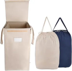 MCleanPin 210L Laundry Hamper with Lid and 2 Removable Liners, Collapsible Dirty Clothes Hamper for laundry and 2 Handles, Foldable Laundry Basket for Baby Nursery Hamper Dorm Room College, Beige