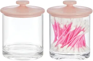 mDesign Small Modern Apothecary Storage Organizer Canister Jars - Acrylic Containers for Bathroom, Organization Holder for Vanity, Counter, Makeup Table, Lumiere Collection, 2 Pack, Clear/Light Pink