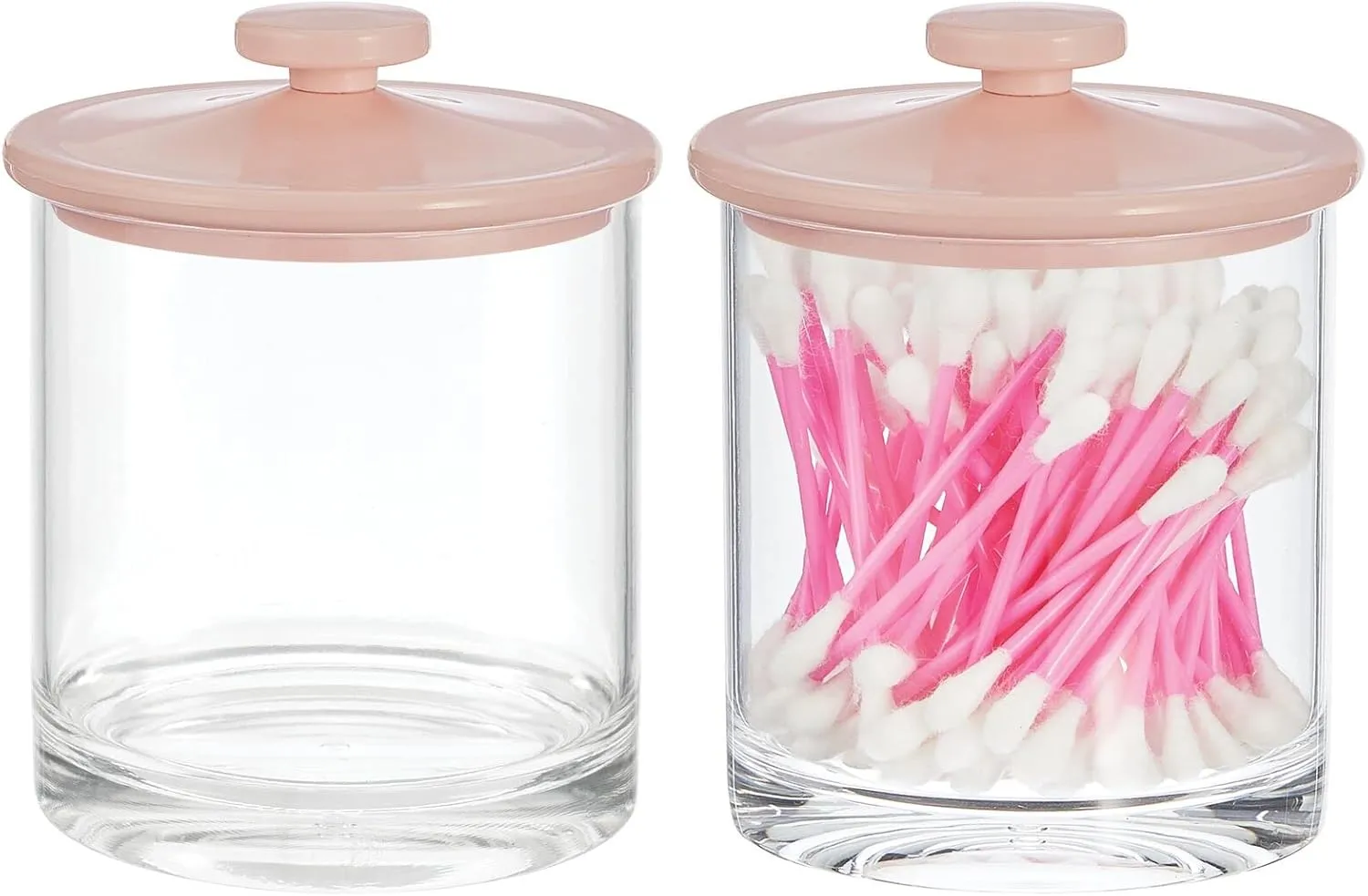 mDesign Small Modern Apothecary Storage Organizer Canister Jars - Acrylic Containers for Bathroom, Organization Holder for Vanity, Counter, Makeup Table, Lumiere Collection, 2 Pack, Clear/Light Pink