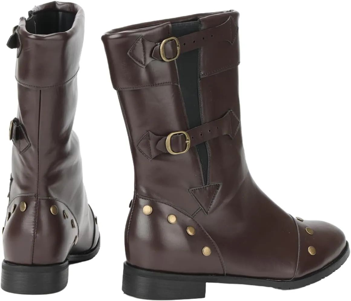 Medieval Renaissance Boot Men Punk Gothic Rivet Motorcycle PU Faux Leather Boots With Stud Vintage Stage Pirate Shoes