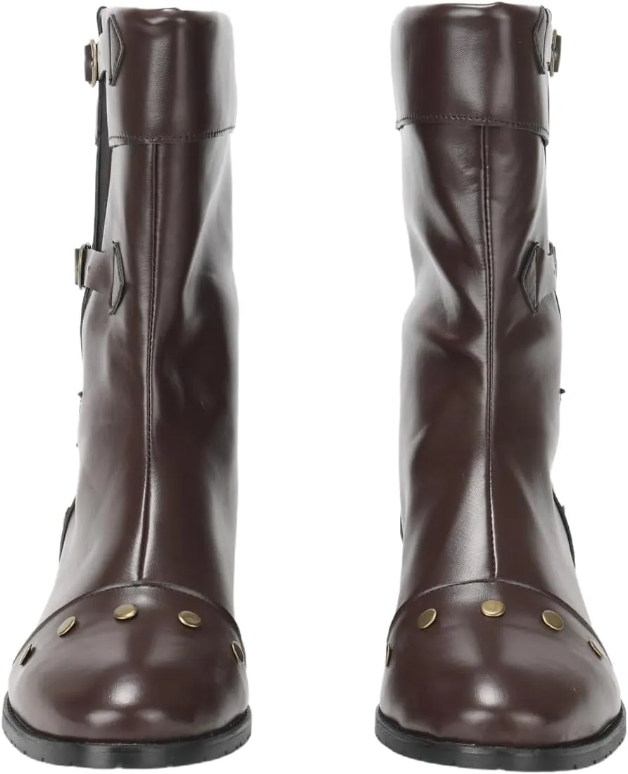 Medieval Renaissance Boot Men Punk Gothic Rivet Motorcycle PU Faux Leather Boots With Stud Vintage Stage Pirate Shoes