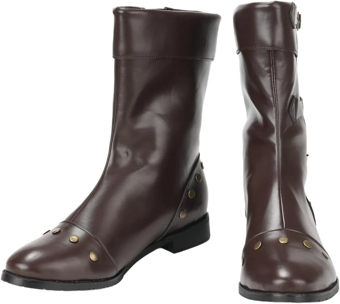 Medieval Renaissance Boot Men Punk Gothic Rivet Motorcycle PU Faux Leather Boots With Stud Vintage Stage Pirate Shoes