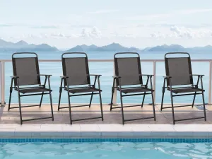Meilocar 4 Pack Patio Folding Chairs, Outdoor Portable Dining Chairs, All Weather Lightweight Foldable Chair with Armrests for Lawn Garden Porch and Pool, Black