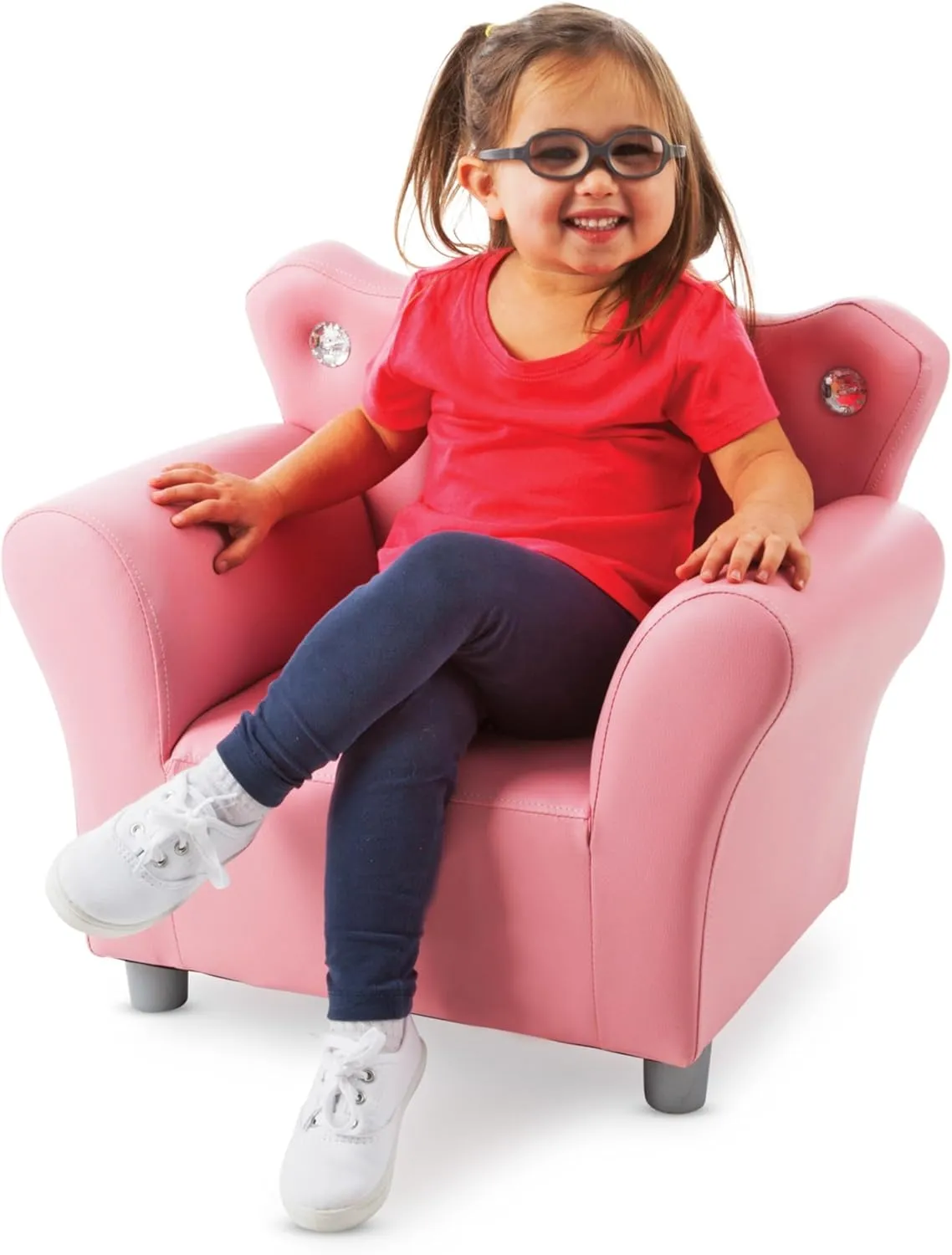 Melissa & Doug Pink Faux Leather Child’s Crown-Back Armchair (Kid’s Furniture) - Princess Chair For Toddlers, Children's Furniture, Pink Chair For Kids