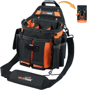 MELOTOUGH Electrician Tool Pouch Bag with Shoulder Strap Professional 15 Pockets Tool Pouch with Belt Clip Quickly Attach and Release Tool Bag
