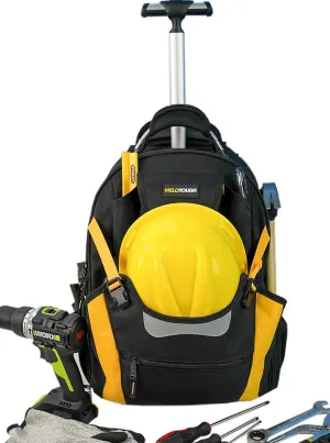 MELOTOUGH Wheeled Rolling Tool Bag Heavy Duty Tool Backpack Tool Organizer Bag for Electrician, Carpenter, HVAC,Welder (Yellow)