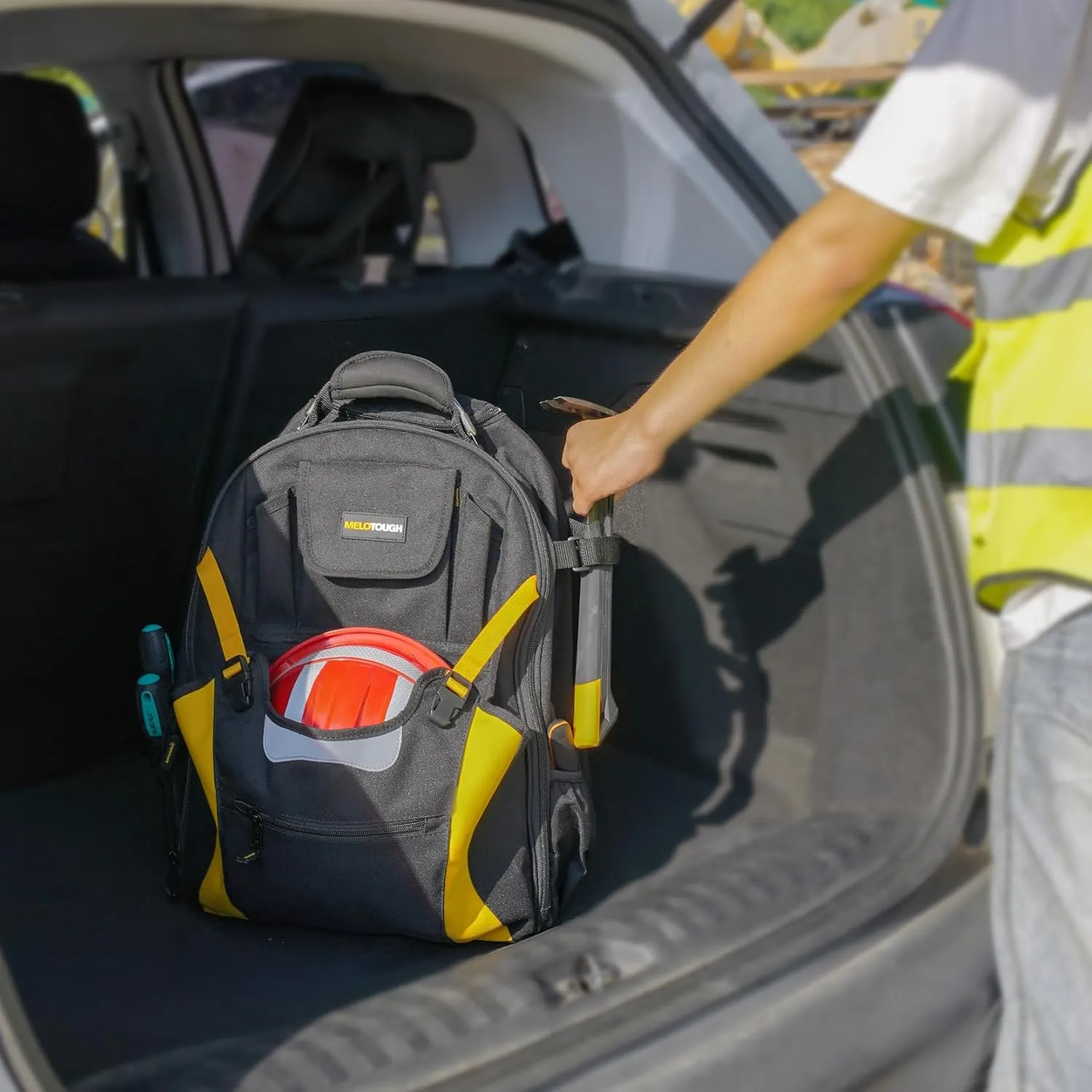 MELOTOUGH Wheeled Rolling Tool Bag Heavy Duty Tool Backpack Tool Organizer Bag for Electrician, Carpenter, HVAC,Welder (Yellow)